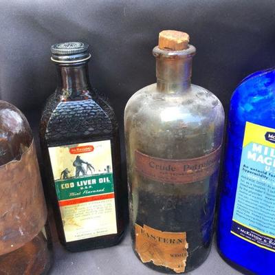 Lot #11: Lot of Mixed Vintage Large Glass Medicine Bottles