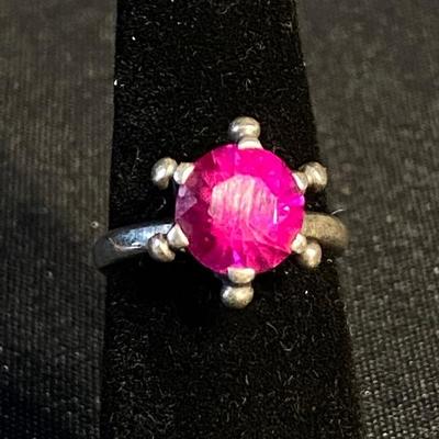 Sterling Silver Magenta Pink Solitaire Ring