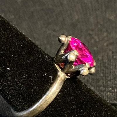 Sterling Silver Magenta Pink Solitaire Ring