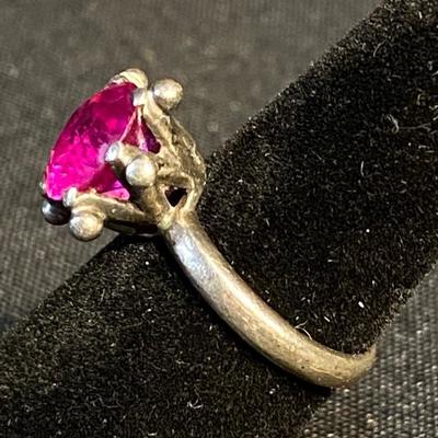 Sterling Silver Magenta Pink Solitaire Ring