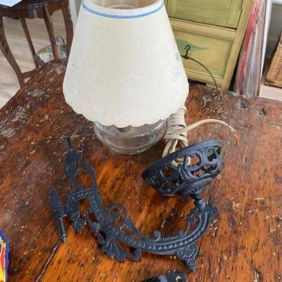 Lot # 966 Antique Wall Oil Lamp With Tools 