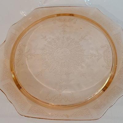 K37: Pink Depression Glass Cake Plate/ Divided Platter