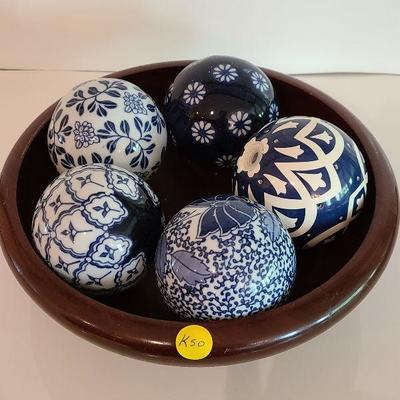K50: Blue/White Decorative Balls and Bowl Decor