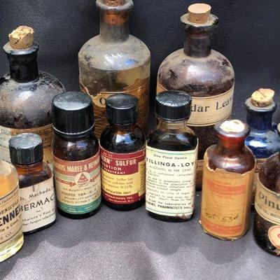 Lot #24; Mixed Lot of Amber, Blue and Clear Vintage Medical Bottles