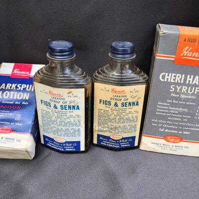 Lot #25: Vintage Lot of 2 Art Deco Medicine Bottles and Vintage Boxed Pharmaceuticals