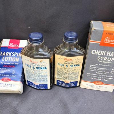 Lot #25: Vintage Lot of 2 Art Deco Medicine Bottles and Vintage Boxed Pharmaceuticals