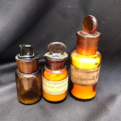Lot #27; Vintage Clear and Amber Medical Pharmaceutical Bottles