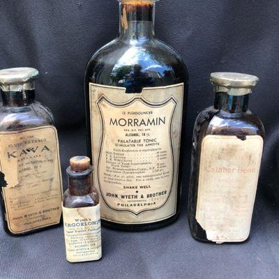 Lot #31: Lot of 8 Vintage Amber Liquid Medicine and Extract Bottles 