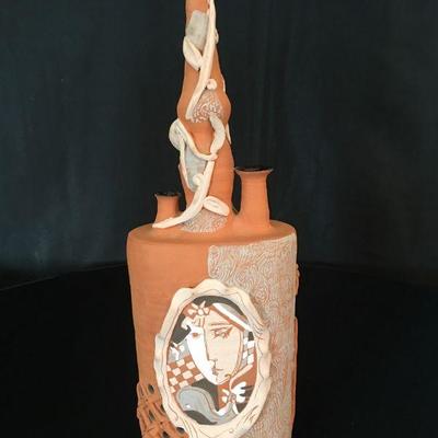 Portrait Vase Cubist Terracotta Bottle 14.5