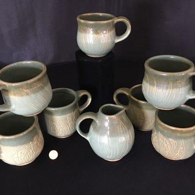 Jack Pharo Set of 7 Mugs & Cream Pitcher Lot # 317