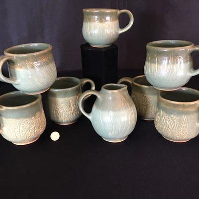 Jack Pharo Set of 7 Mugs & Cream Pitcher Lot # 317