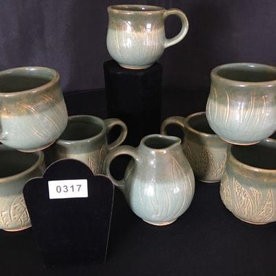 Jack Pharo Set of 7 Mugs & Cream Pitcher Lot # 317