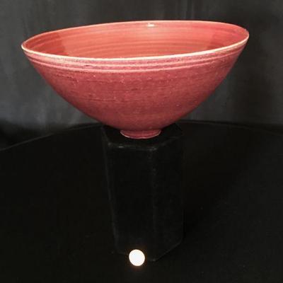 Rose/Red Hand Thrown Pottery Bowl Signed Lot # 318