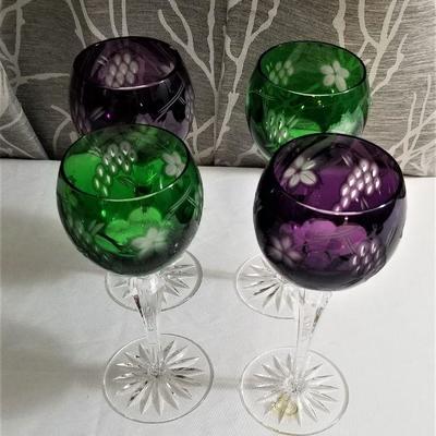 Lot #24  Set of 4 Cut to Clear Wine Goblets - made in Hungary