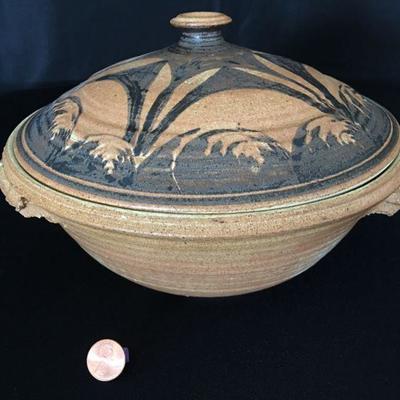 Lidded Handthrown Bowl w/ Steam Spout Hand Painted Glaze Lot # 320