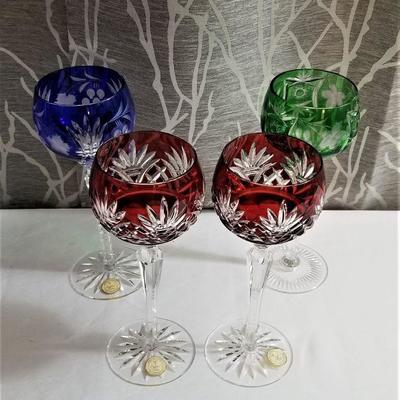 Lot #35  Four Hungarian crystal wine goblets - cut-to-clear