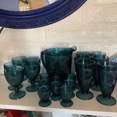 Lot 72 turquoise color pitcher and glasses