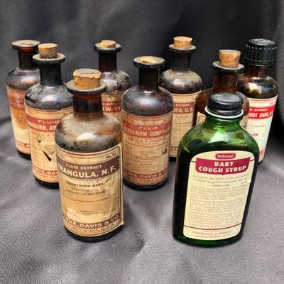 Lot #35; Lot of Vintage Parke, Davis & Co. Liquid Amber Bottles and a Green Mckesson.