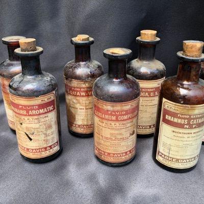 Lot #35; Lot of Vintage Parke, Davis & Co. Liquid Amber Bottles and a Green Mckesson.