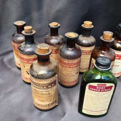 Lot #35; Lot of Vintage Parke, Davis & Co. Liquid Amber Bottles and a Green Mckesson.