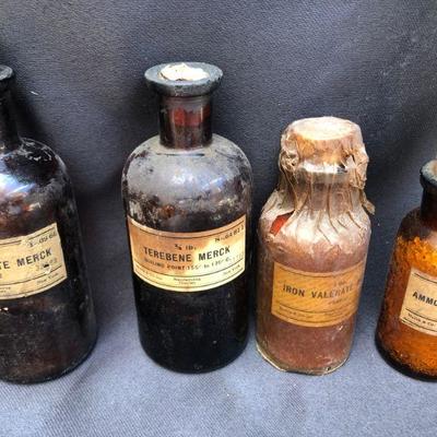 Lot #36: Lot of Vintage Amber Cork Top Bottles 