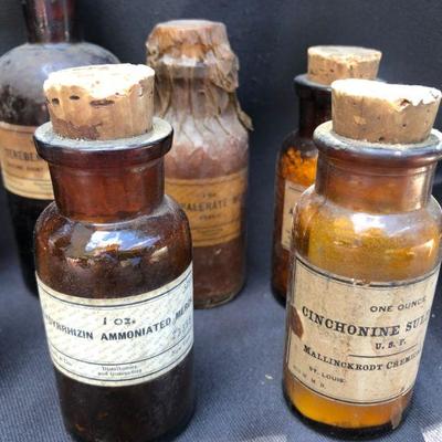 Lot #36: Lot of Vintage Amber Cork Top Bottles 