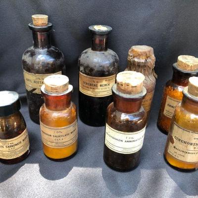 Lot #36: Lot of Vintage Amber Cork Top Bottles 