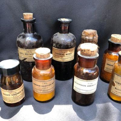 Lot #36: Lot of Vintage Amber Cork Top Bottles 