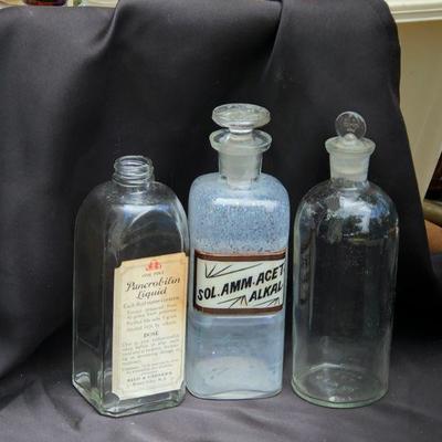 Lot #38: 3 Vintage Clear Large Glass Pharmaceutical Bottles