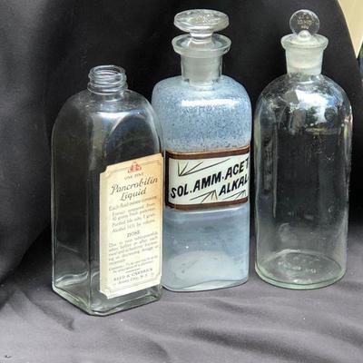 Lot #38: 3 Vintage Clear Large Glass Pharmaceutical Bottles