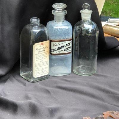 Lot #38: 3 Vintage Clear Large Glass Pharmaceutical Bottles