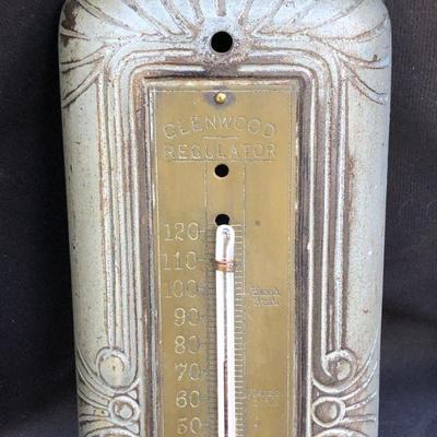 Lot #43: Vintage Art Deco Cast Iron Glenwood Regulator Advertising Thermometer