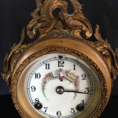 Antique French Mantle Clock w/ Porcelain Scene Lot # 326