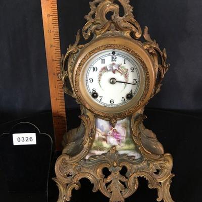 Antique French Mantle Clock w/ Porcelain Scene Lot # 326
