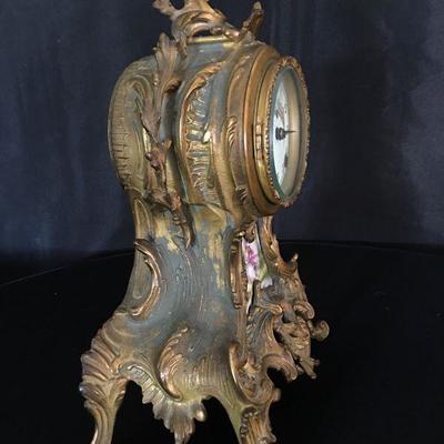 Antique French Mantle Clock w/ Porcelain Scene Lot # 326