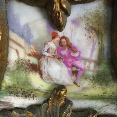 Antique French Mantle Clock w/ Porcelain Scene Lot # 326