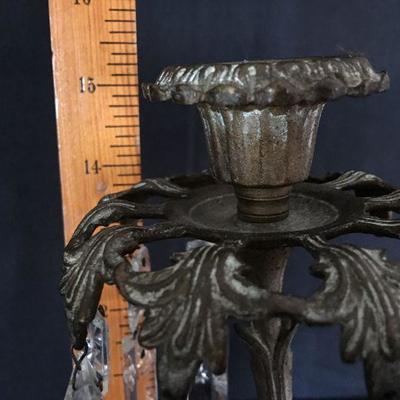 Gorgeous Antique 19th Century Candlestick w/ Crystals & Bronze Bird Ornaments Lot # 327