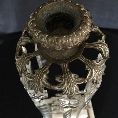 Gorgeous Antique 19th Century Candlestick w/ Crystals & Bronze Bird Ornaments Lot # 327