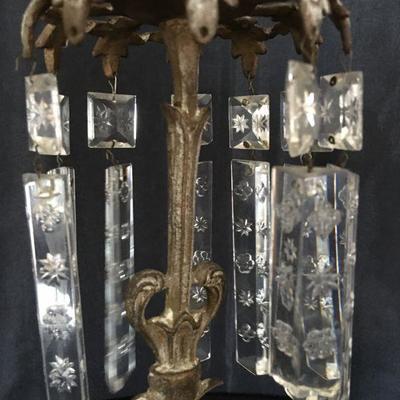 Gorgeous Antique 19th Century Candlestick w/ Crystals & Bronze Bird Ornaments Lot # 327