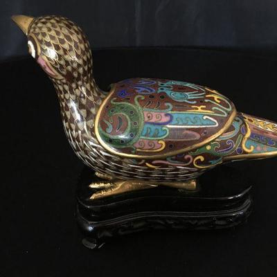 Champleve Bird Box w/ Lid on Stand Lot # 332