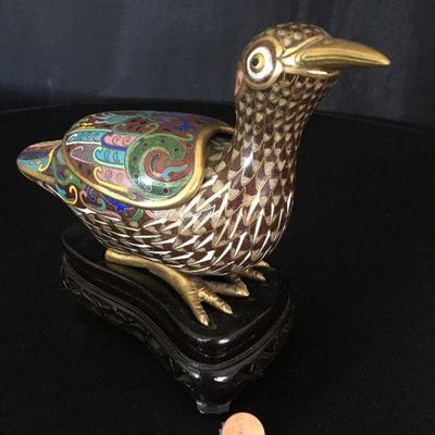 Champleve Bird Box w/ Lid on Stand Lot # 332