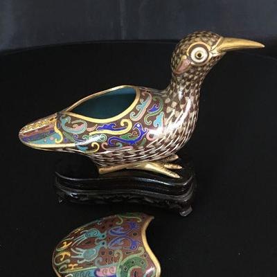 Champleve Bird Box w/ Lid on Stand Lot # 332