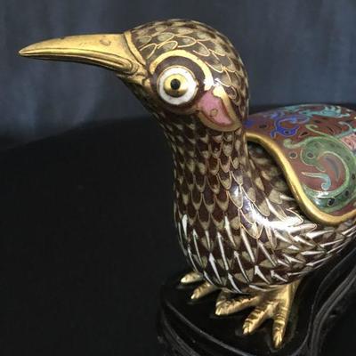 Champleve Bird Box w/ Lid on Stand Lot # 332