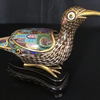Champleve Bird Box w/ Lid on Stand Lot # 332