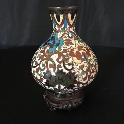 Great old Cloissone Bottle w/ Stand Lot # 334