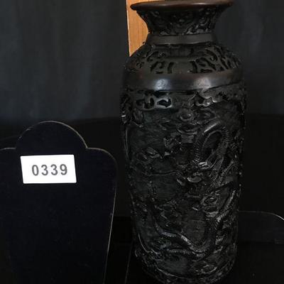 Thailand Hand Embellished Resin Tall Vase/Bottle-Black w/ Dragon Lot # 339