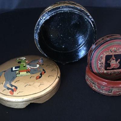 East Indian Painted Lidded Boxes Lot of 2 Lot # 344