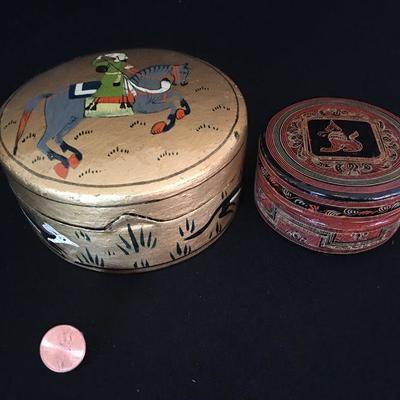 East Indian Painted Lidded Boxes Lot of 2 Lot # 344