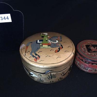 East Indian Painted Lidded Boxes Lot of 2 Lot # 344