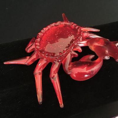 Hand Blown Glass Crab & Matching Dragonfly Holder Set Lot # 349